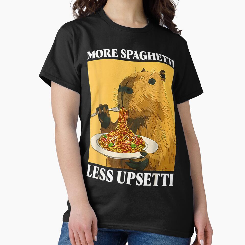 More Spaghetti Less Upsetti Funny Capybara Eating Pasta Meme Art Design by Phil Ben