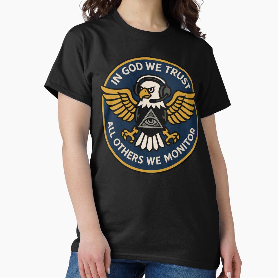 In God We Trust, All Others We Monitor – Funny Surveillance Parody Eagle Emblem by Victor Shadehorn