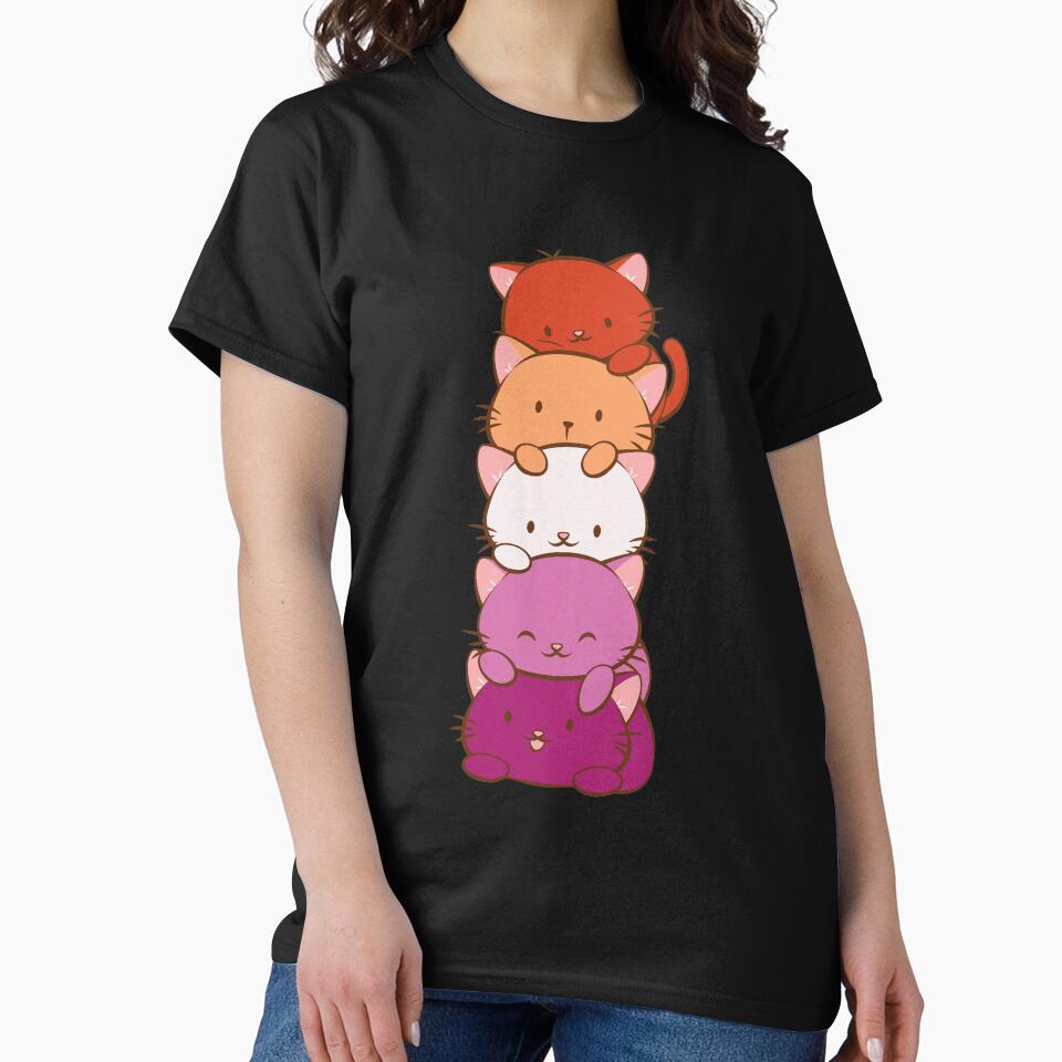 New Orange Lesbian Pride Flag Kawaii Cats by Irene Koh