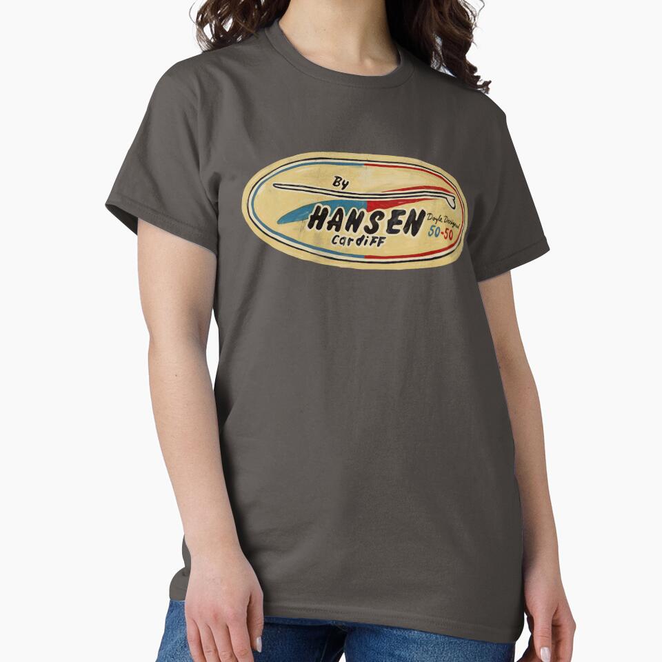 Vintage Longboard Surfing T shirt sixties Hansen style decal Logo by Kludoman