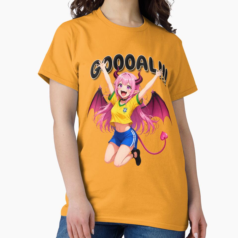 Noxie Goal Celebration – Cute Demon Anime Brazil Soccer Fan GOAL Kawaii Football Girl by NoxieCozyStudio