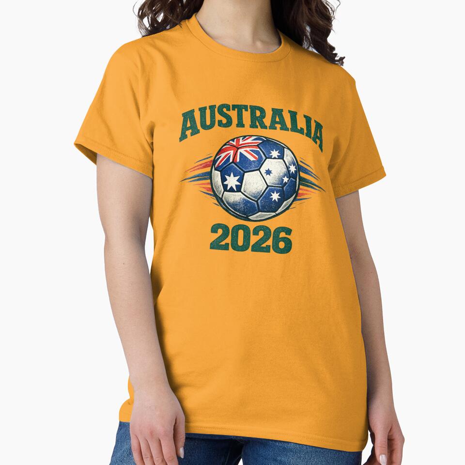 Australia 2026 Soccer, Green & Gold Football Fan Design by Cadsdiva
