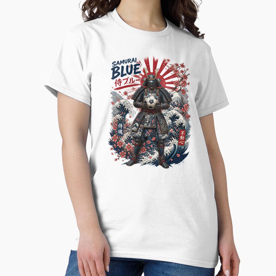 Japan Soccer Samurai - Samurai Blue Vintage  Japanese Football Fan T-Shirt by 18-30
