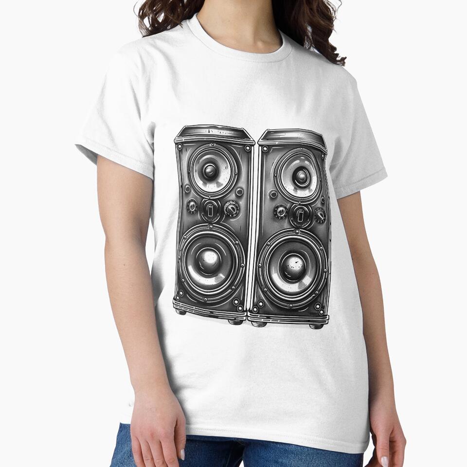 Vintage Stereo Speakers – Retro Music Ink Illustration by inkoutninja