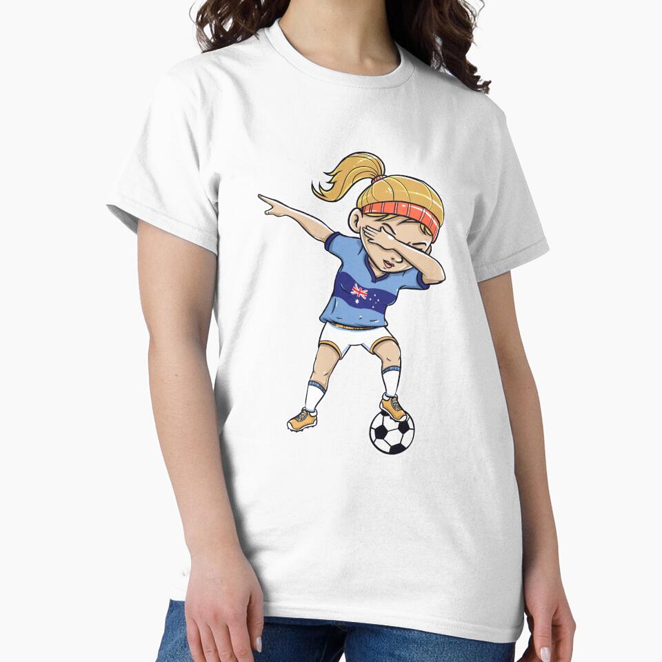 Dabbing Soccer Player Funny Australia Fan T-Shirt girl by Pummli