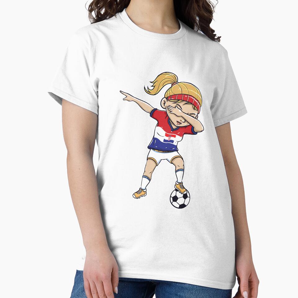 Dabbing Soccer Player Funny Croatia Fan T-Shirt girl by Pummli