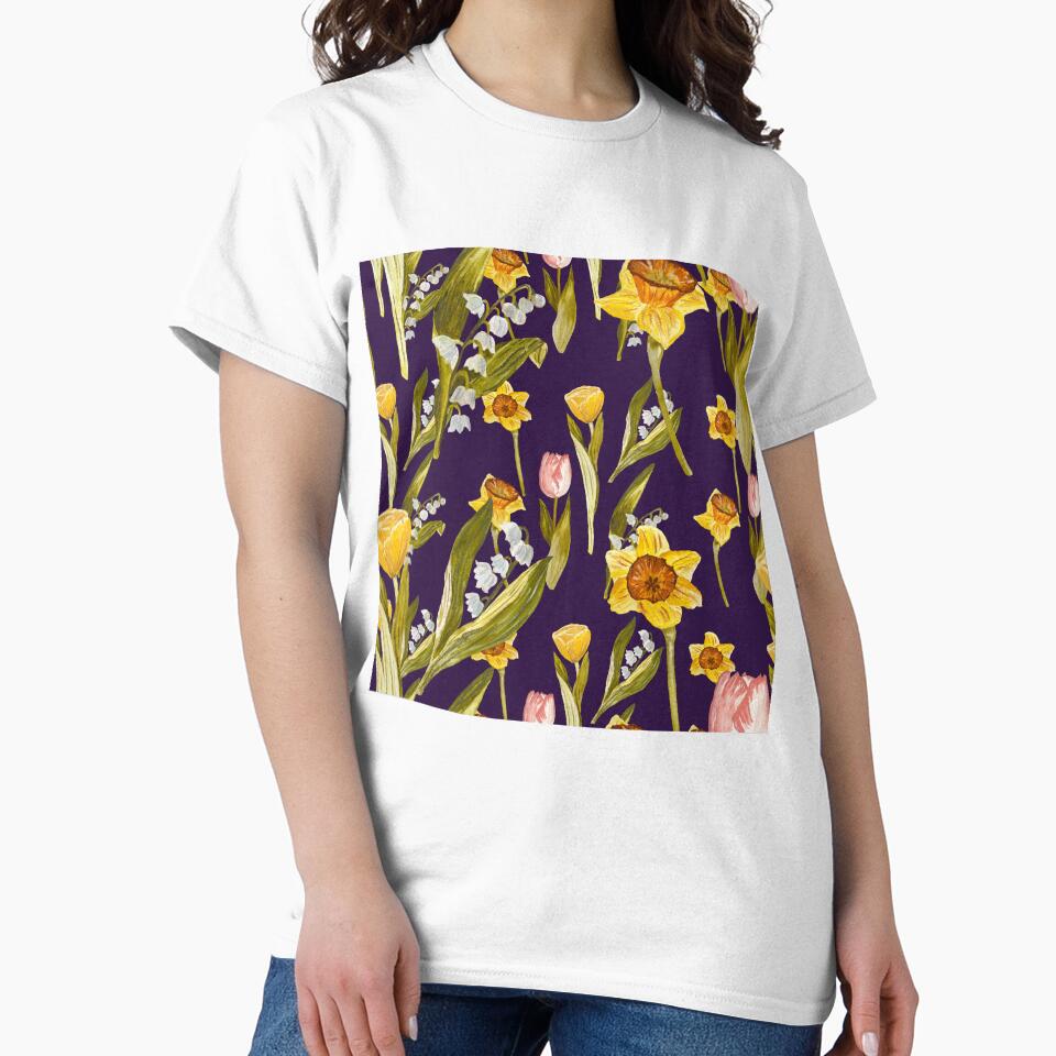 Daffodil tulip snowdrop Easter an ornate pattern violet by Yana Mustafina | Boho Soulful Designs