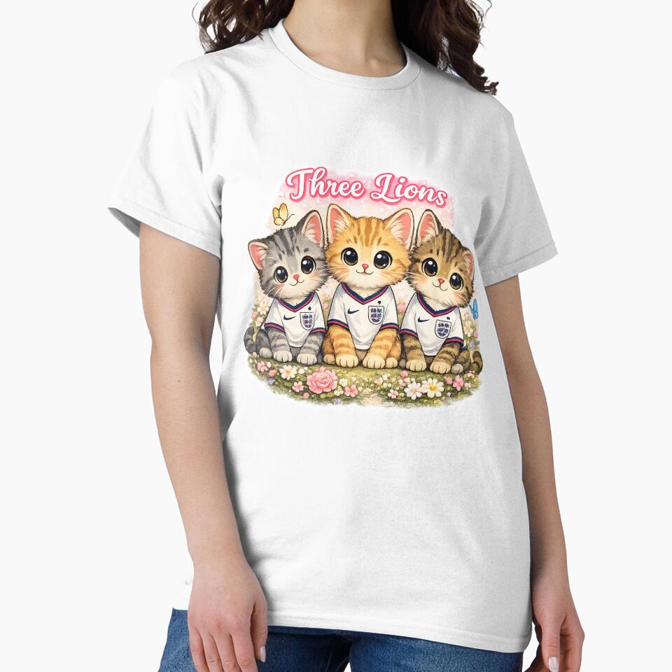 Three Lions T-Shirt, Funny England Football cute Cat Tee, World Cup 2026 by ToastDesign