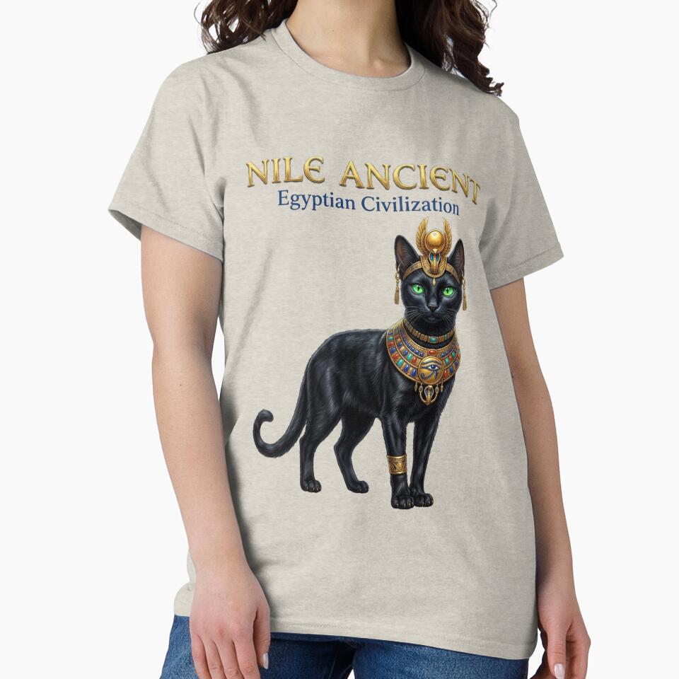 Black Cat Bastet T-Shirt Ancient Egyptian Art | Egyptian Goddess Cat | Dark Academia Aesthetic Vintage Graphic Tee by NileAncient