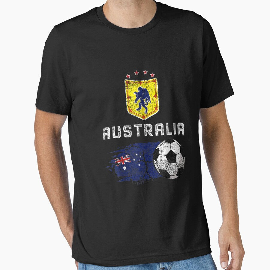 Australia Soccer Fans Jersey Australian Flag Football Lovers T-Shirt by Baron-Hagen