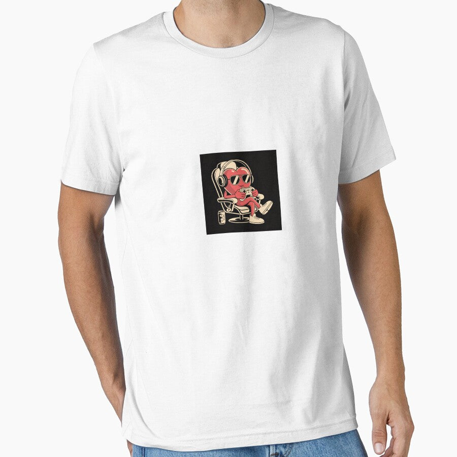 Funny Gamer Heart Cartoon – Gaming Lover Cute Character With Headphones Video Game Illustration by PrintWaveUSA