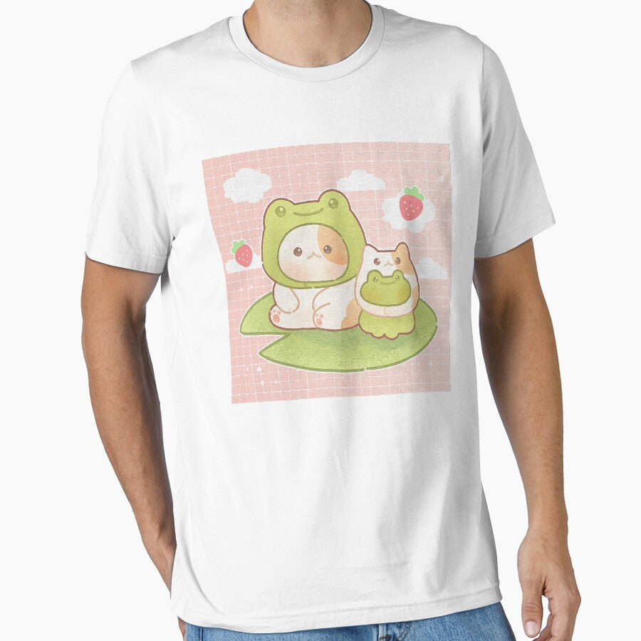 Kawaii Cat Frog Strawberry Retro 90s Cottagecore Aesthetic by corierolanda