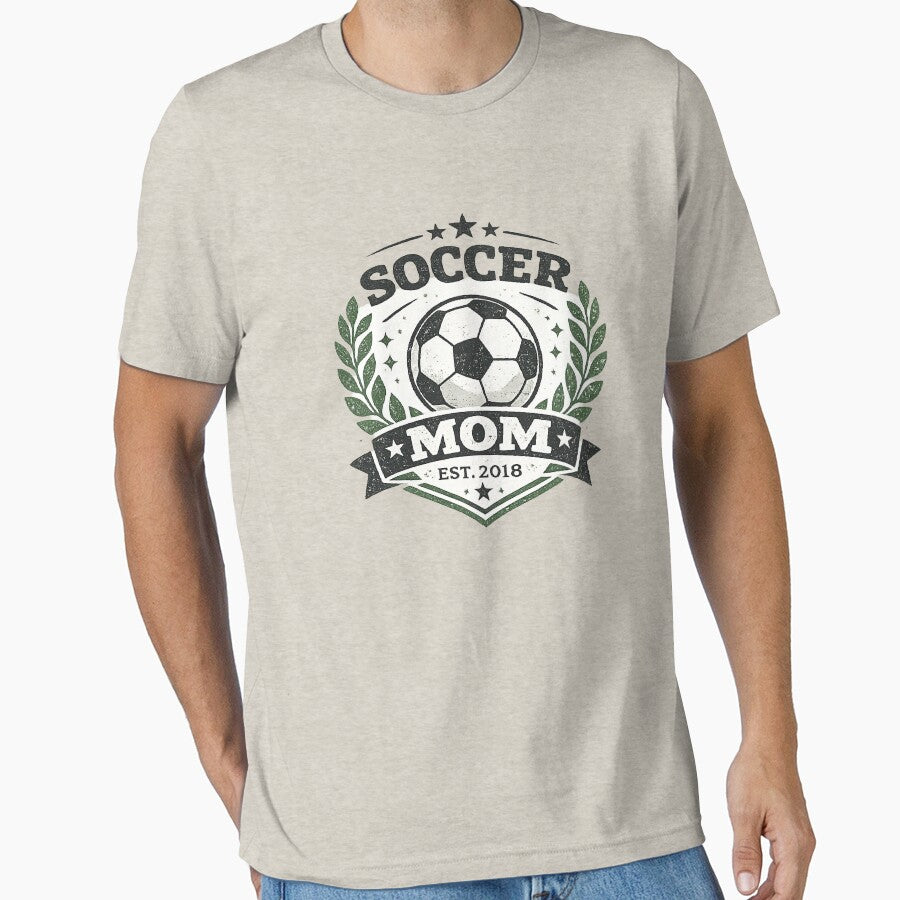 Soccer Mom Est 2018 Vintage Badge Laurel Wreath Soccer Ball Graphic by HobsS