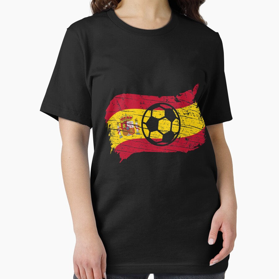 Vintage Spanish National Flag & Soccer Ball Design Cool Gift For Spain Lovers Tourists Souvenir Cool National Spanish Football Fans Gift by FunnySunny T-Shirts