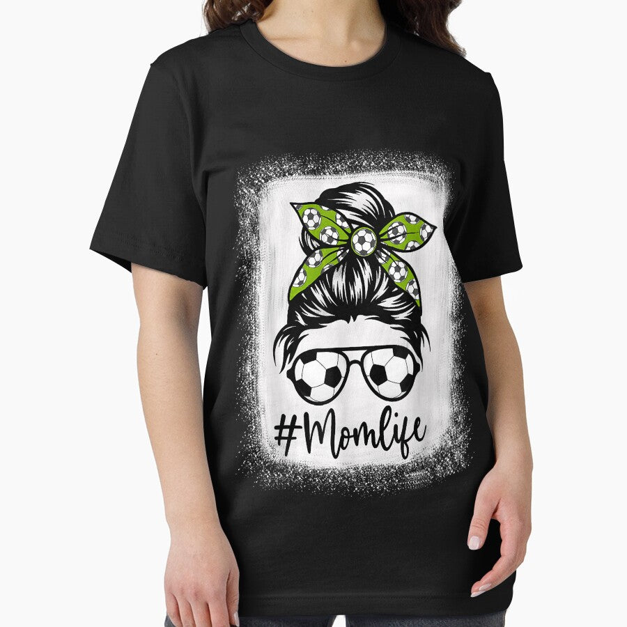 Womens Mom Life Soccer Mom Bleached Shirts Messy Bun Funny by Mitzi12312