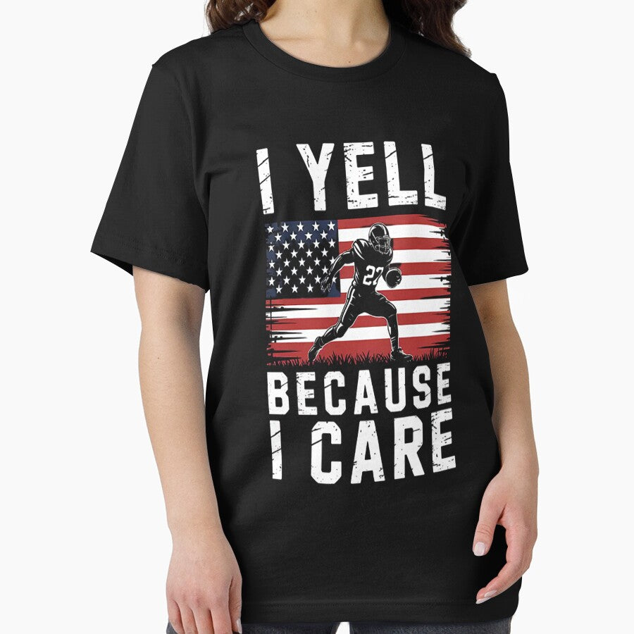 I Yell Because I Care Football Dad US Flag Fathers Day by gandebro