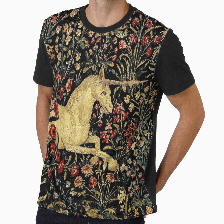 Medieval Unicorn Midnight Floral Tapestry by Epitome Girl