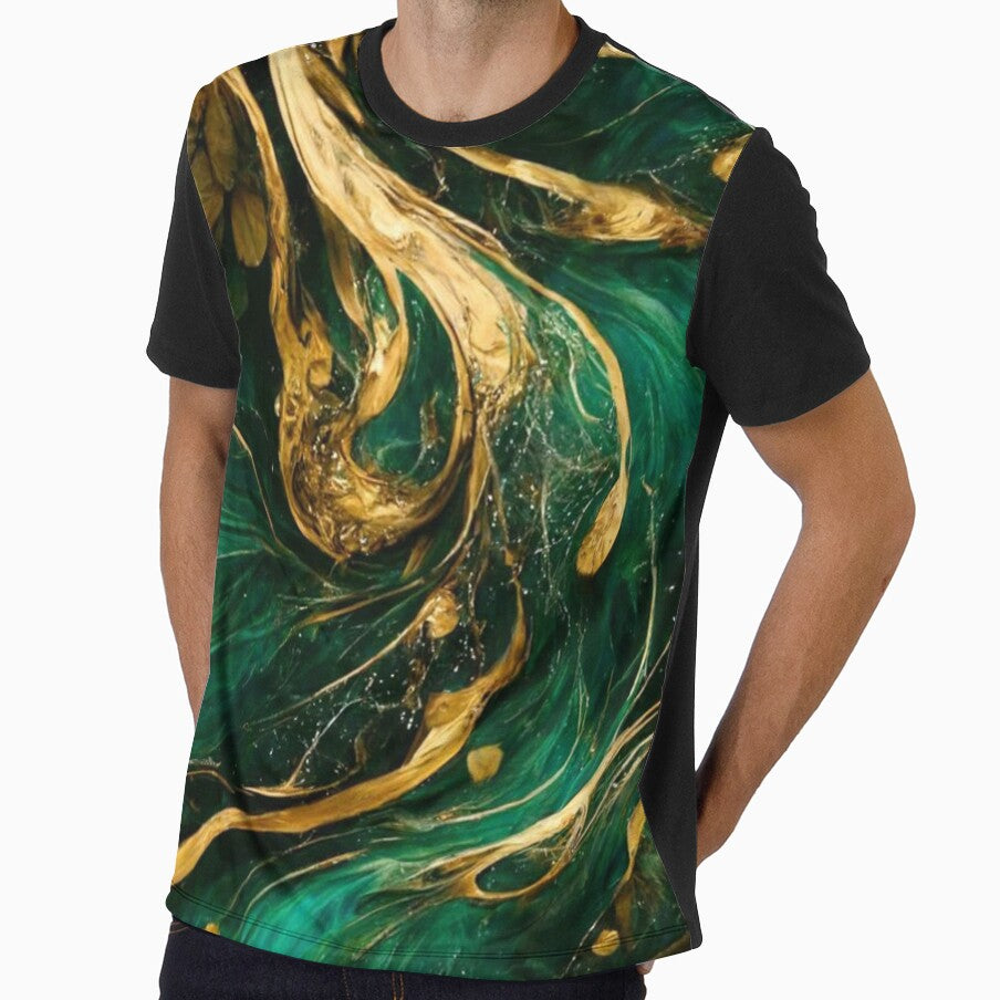 Emerald green and gold flowy marble print by HadeeeeL