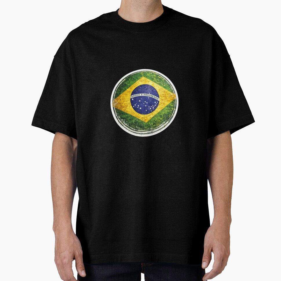 Brazil Flag Circular Sticker | Grunge Brush Style Brazilian Flag Design by RelateAndTee