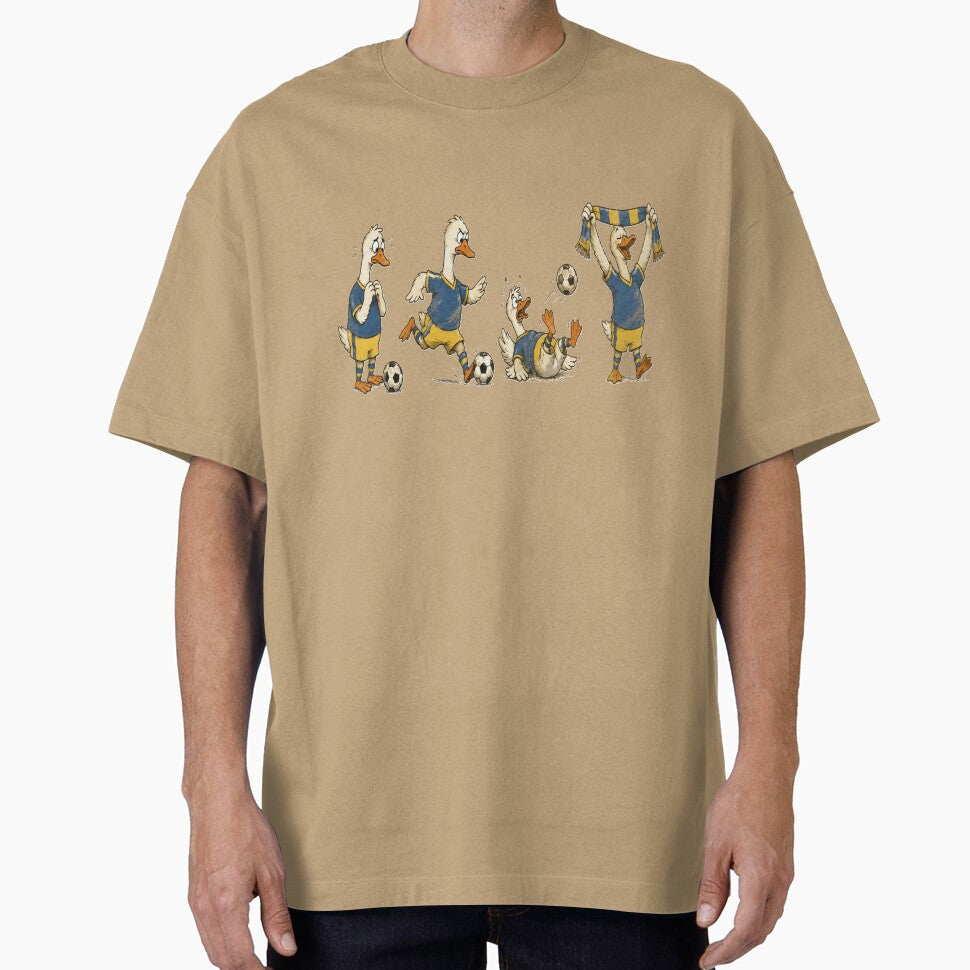 Four Soccer Geese Vintage Cartoon Penalty Kick by POD DYNASTY | Original Print On Demand T-Shirt Graphics