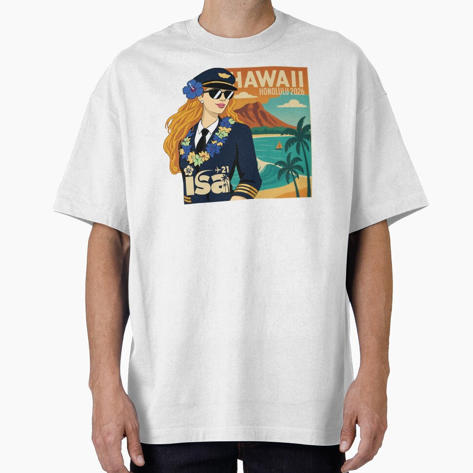 Hawaii Poster girl with blue flower by The International Society of Women Airline Pilots