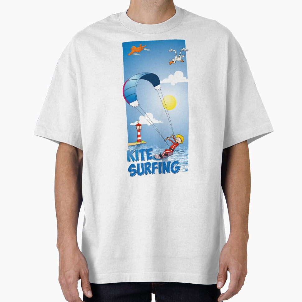 Funny kitesurfing cartoon style illustration by Stef Ringoot, cartoons and illustrations