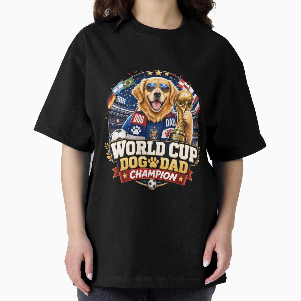 World Cup Dog Dad Champion Golden Retriever Kawaii Soccer T-Shirt by Ashley critters