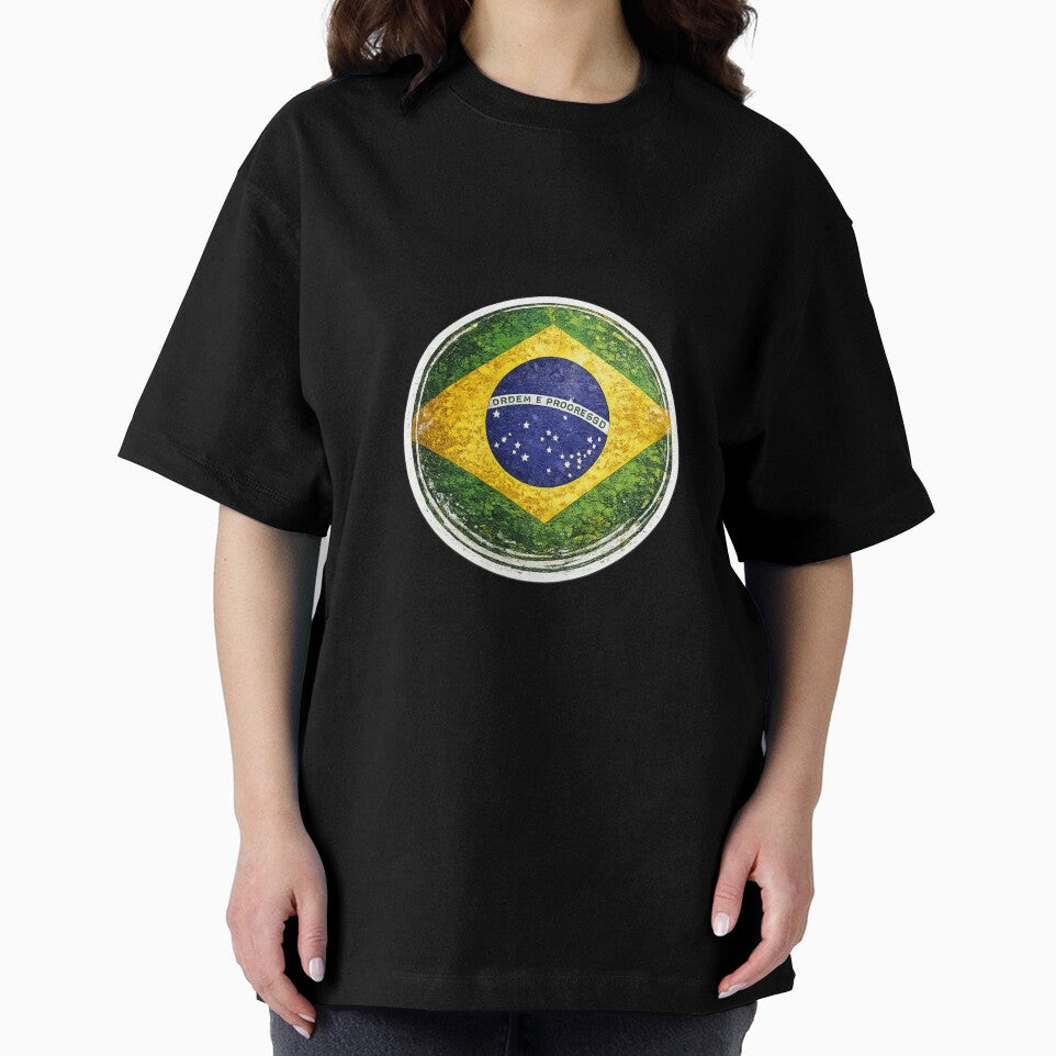 Brazil Flag Circular Sticker | Grunge Brush Style Brazilian Flag Design by RelateAndTee