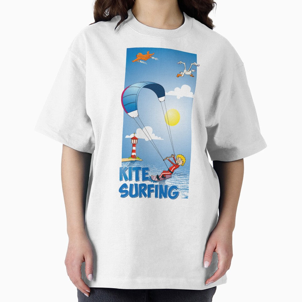 Funny kitesurfing cartoon style illustration by Stef Ringoot, cartoons and illustrations