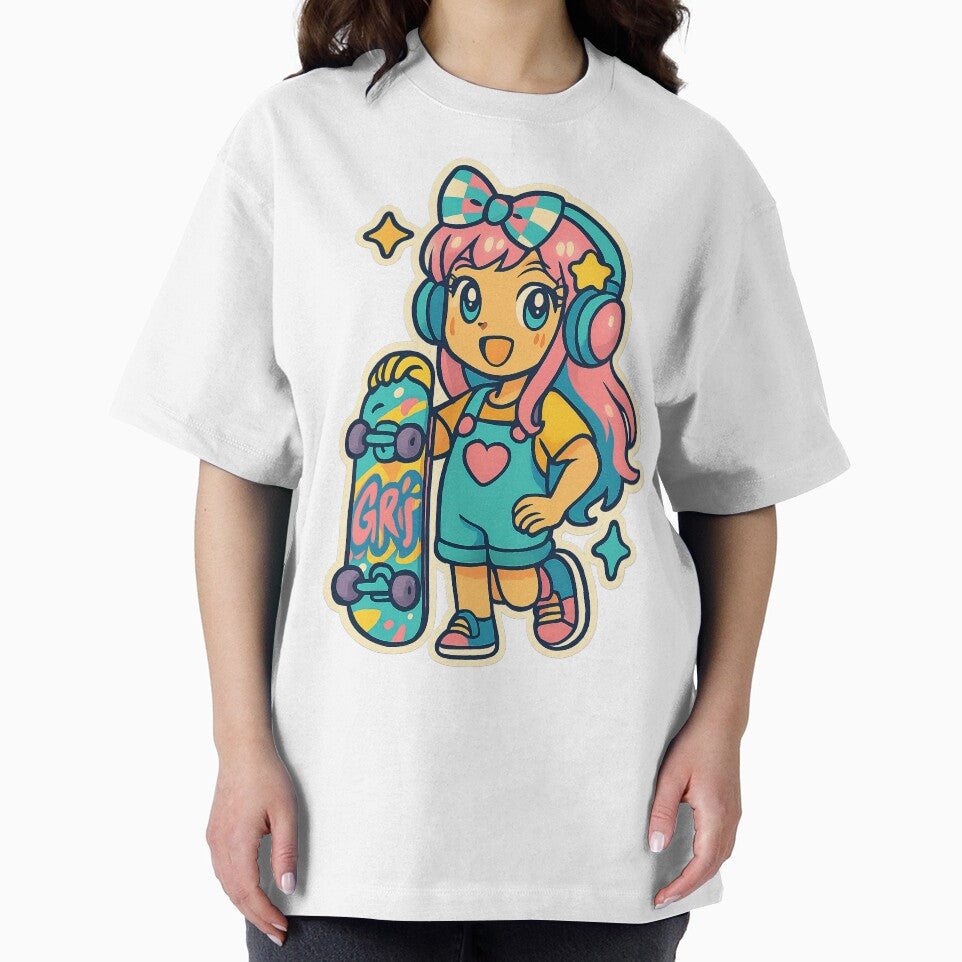 Kawaii Anime Girl, Y2K Aesthetic, Skateboarding by graphic-genie