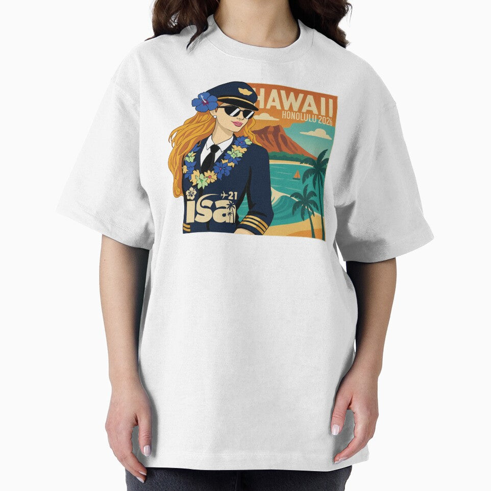 Hawaii Poster girl with blue flower by The International Society of Women Airline Pilots