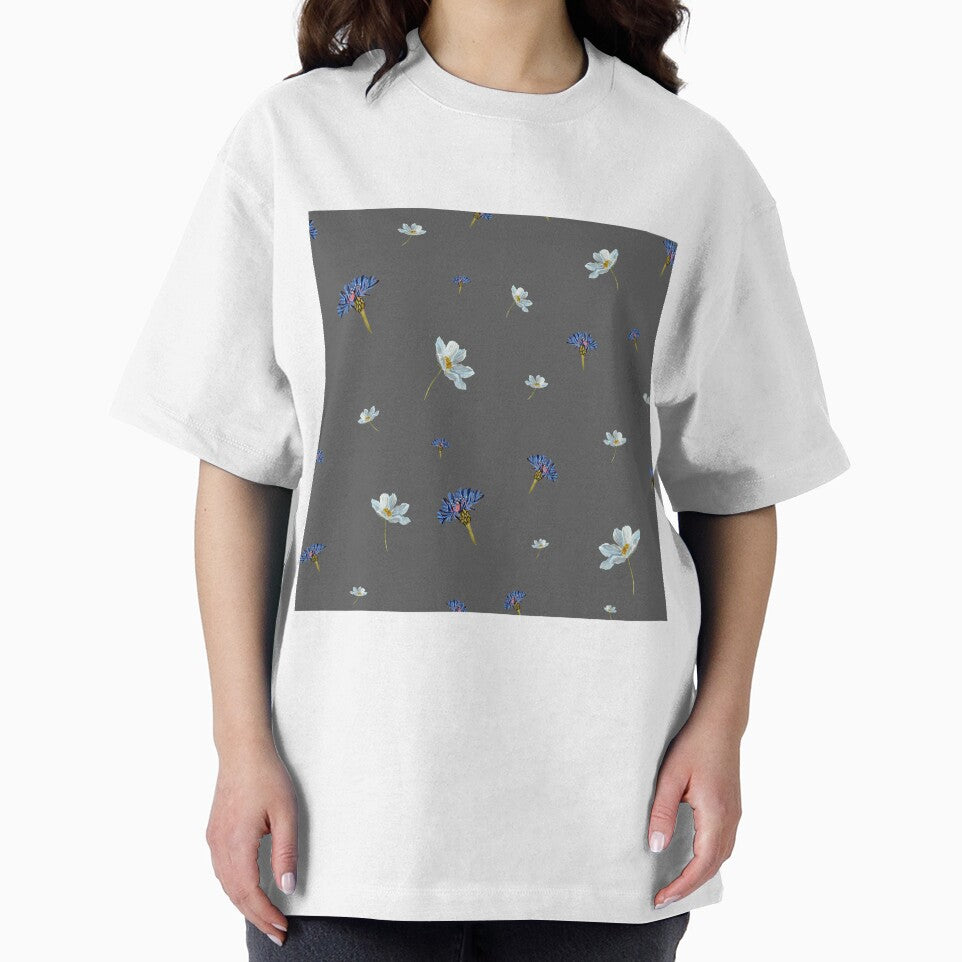 Flower blue daisy pattern seamless a watercolor grey by Yana Mustafina | Boho Soulful Designs
