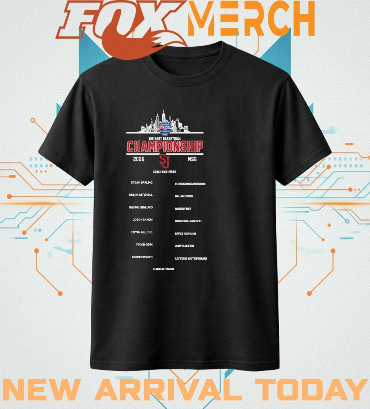 St John’s Red Storm 2026 Big East Basketball Championship skyline t-shirt