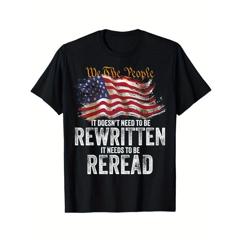 t doesn't need to be rewritten it needs to be reread 4 july T-Shirt Black casual short sleeve men's sport T-shirt 220g...