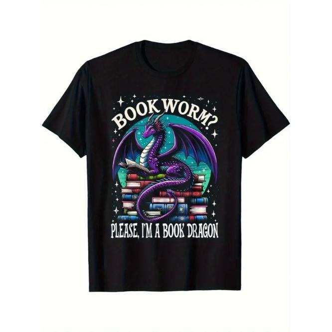 t-shsleeve tBookworm? Please, I'm A Book Dragon Distressed Dragons Books T-Shirt Selected pure cotton interesting design...