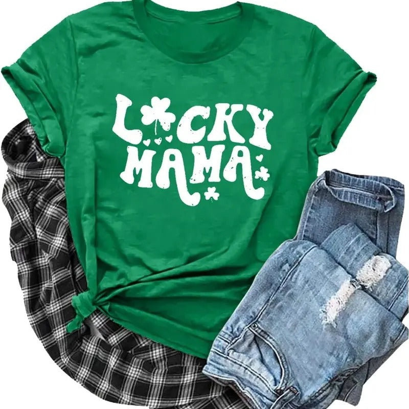 t. Patrick's Day Women's Lucky Mama T-Shirt Clover Graphic Short Sleeve Tops Unisex Hoodie, Sweatshirt | TeeBloomCo.com