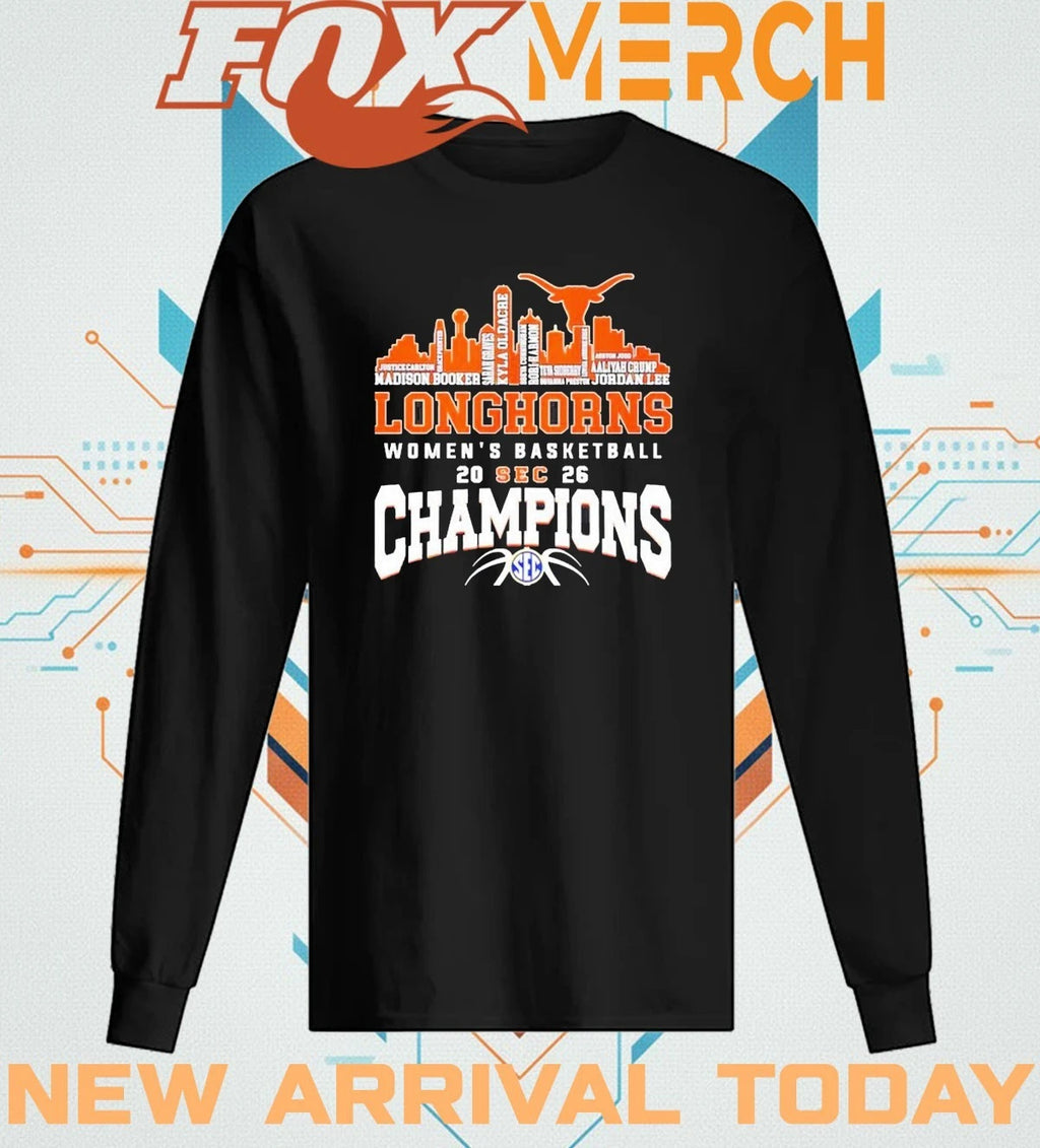 Texas Longhorns Women’s Basketball Champions 2026 player name city skyline t-shirt