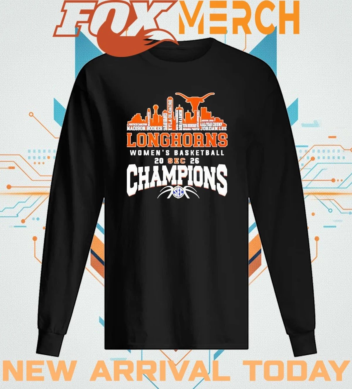 Texas Longhorns Women’s Basketball Champions 2026 player name city skyline t-shirt
