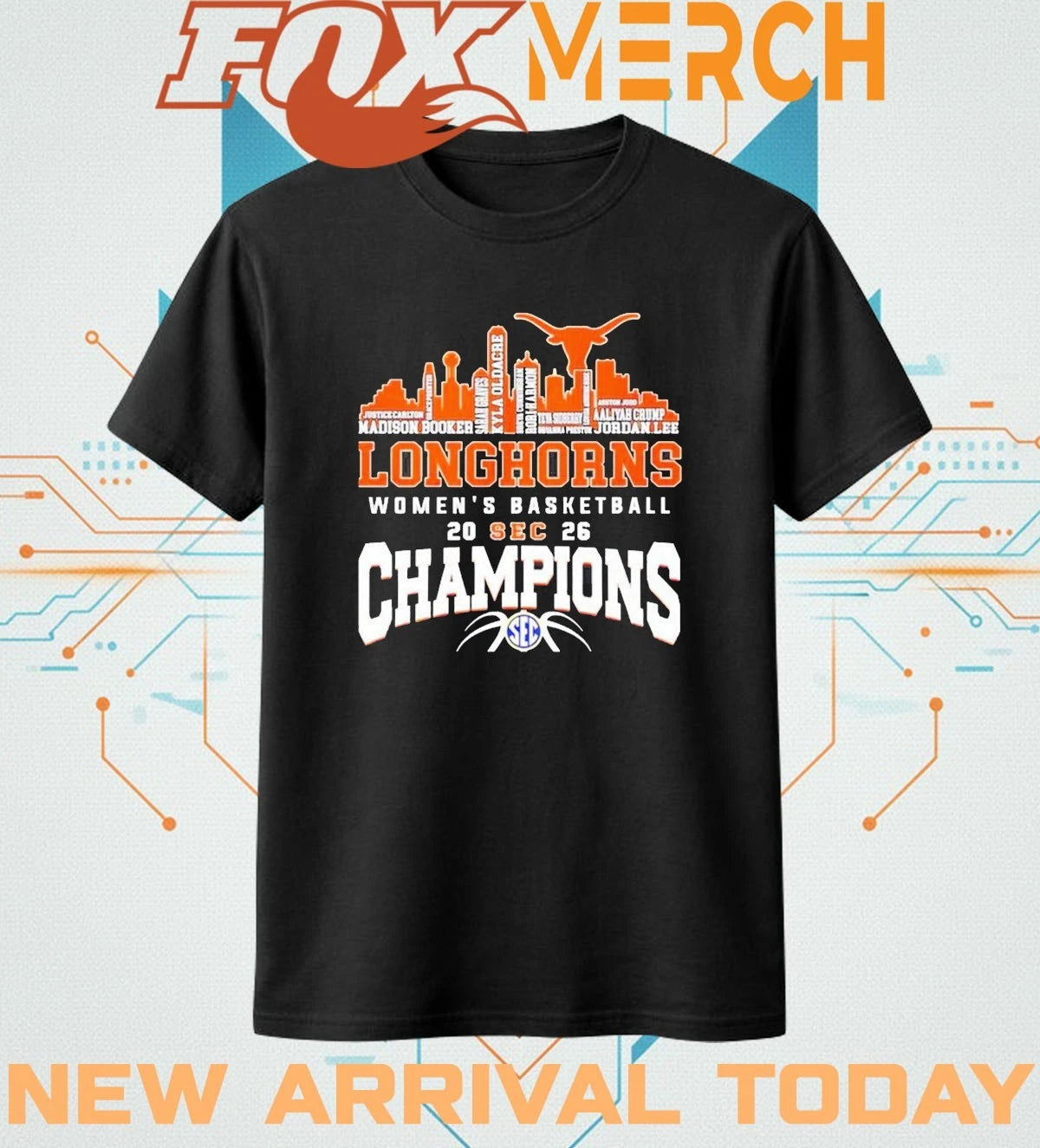 Texas Longhorns Women’s Basketball Champions 2026 player name city skyline t-shirt
