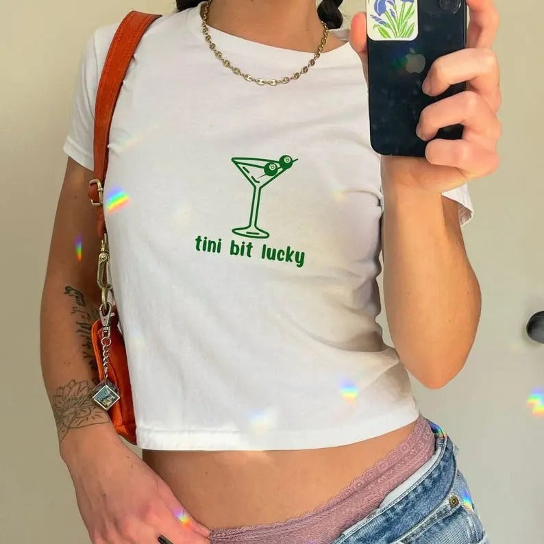 tini bit lucky baby tee, martini tshirt, 8 ball tee, st patricks day baby tee, st pattys day apparel, cocktail shirt,...