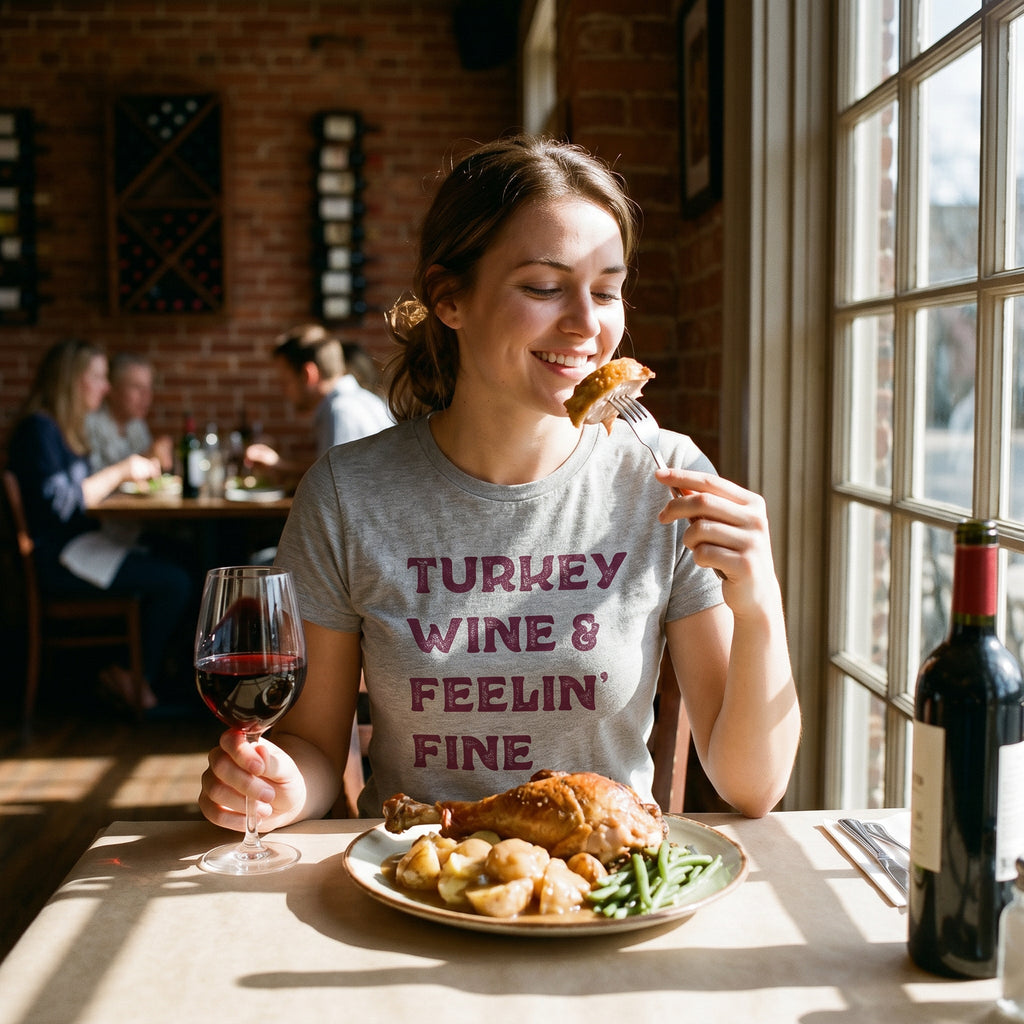Turkey Wine And Feelin' Fine Women's T Shirt