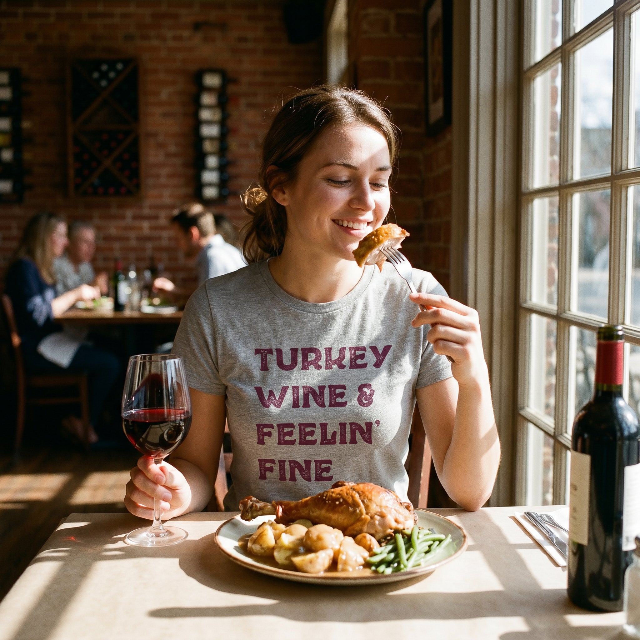 Turkey Wine And Feelin' Fine Women's T Shirt
