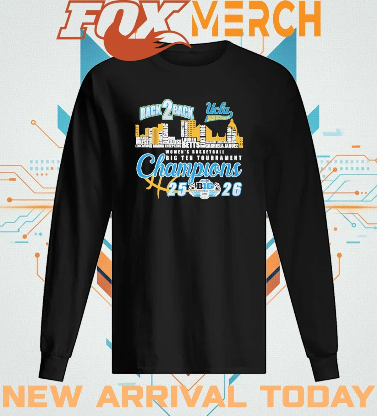 Ucla Bruins back 2 back 2025 2026 Women’s Basketball Big Ten Tournament Champions skyline t-shirt
