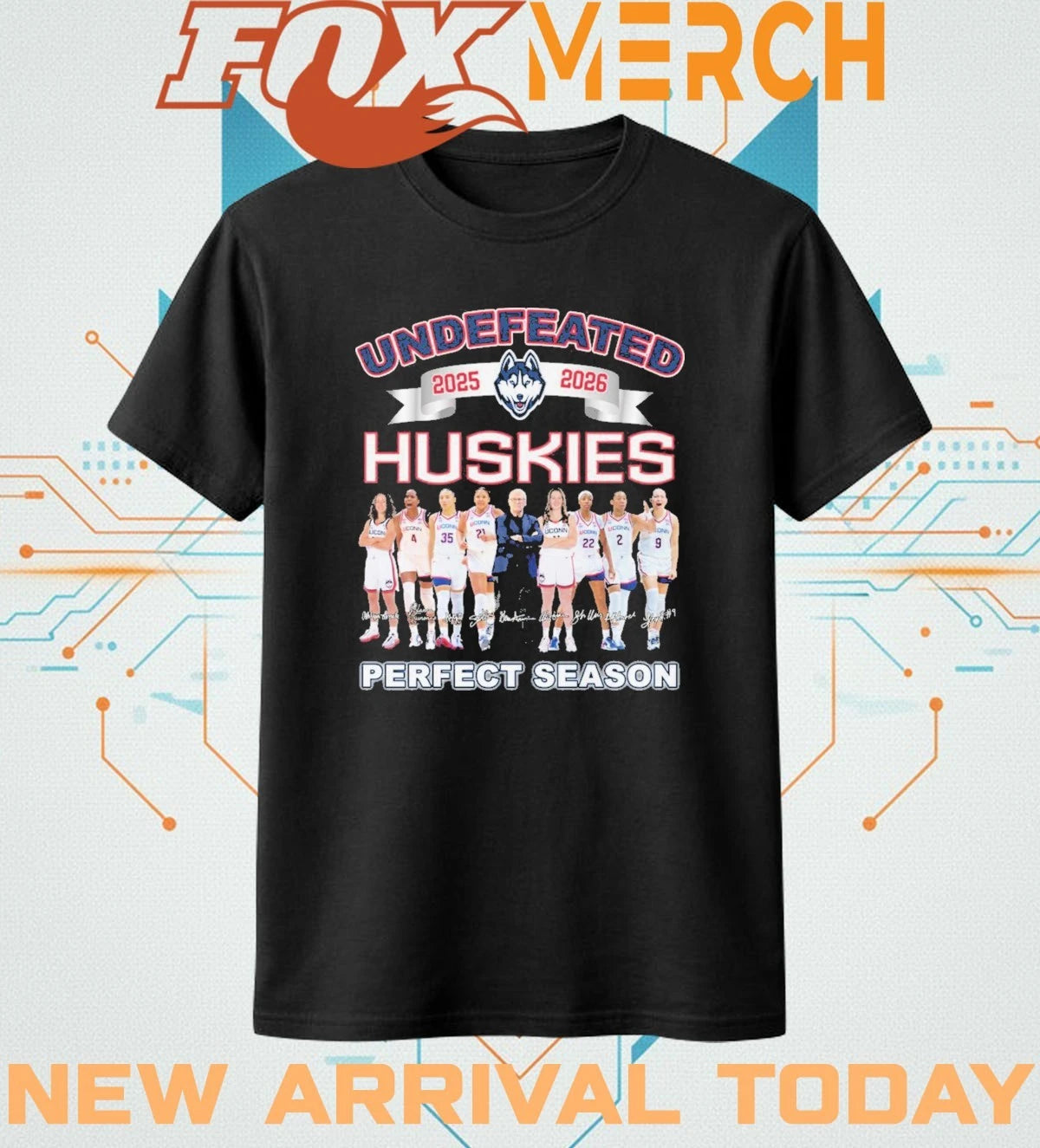 Uconn Huskies 2025 2026 undefeated perfect season signatures t-shirt