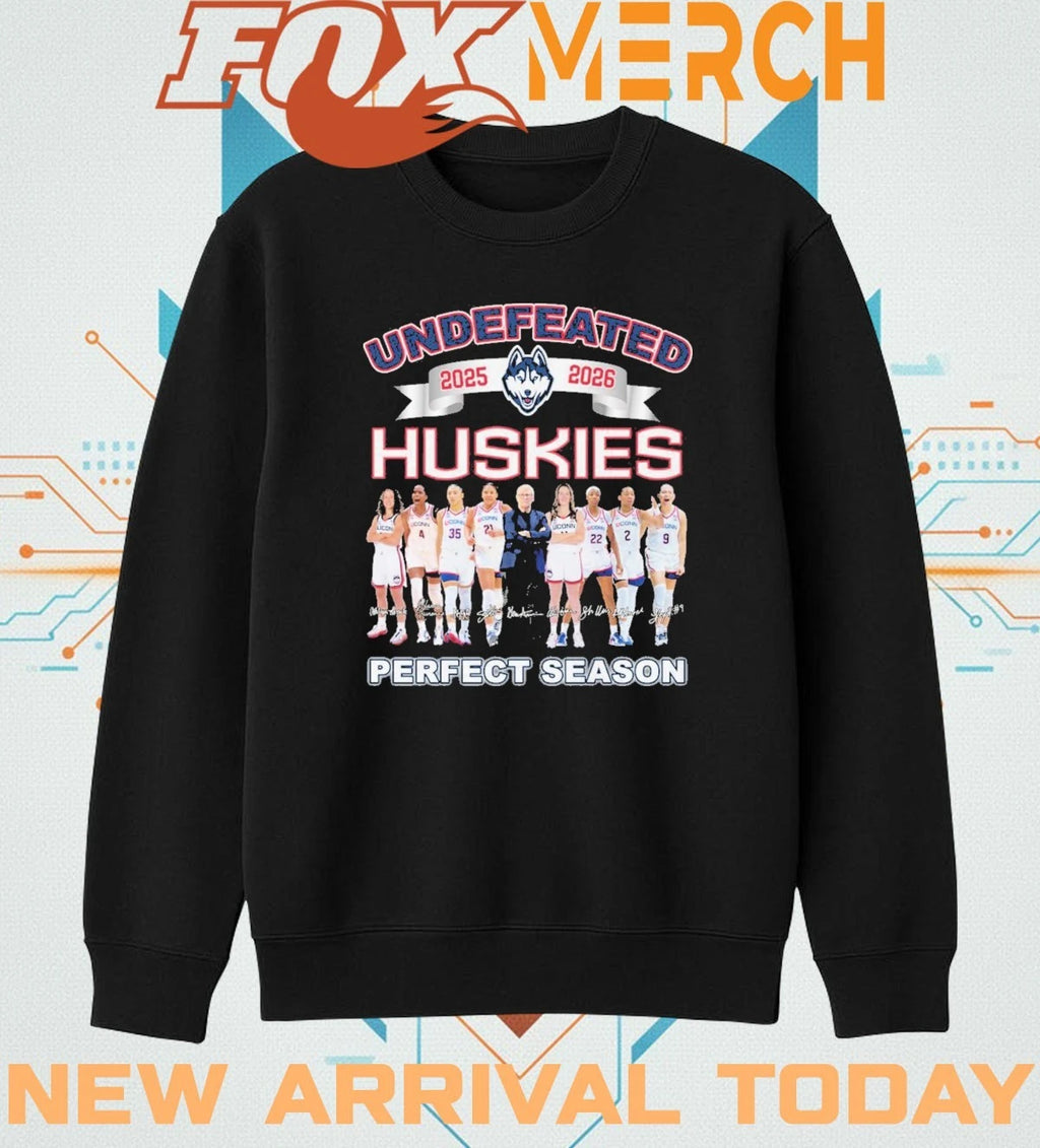 Uconn Huskies 2025 2026 undefeated perfect season signatures t-shirt