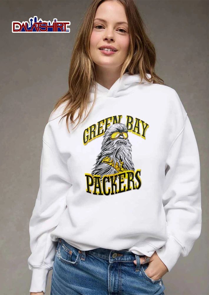 Green Bay Packers Chewbacca wearing goggles illustration style shirt