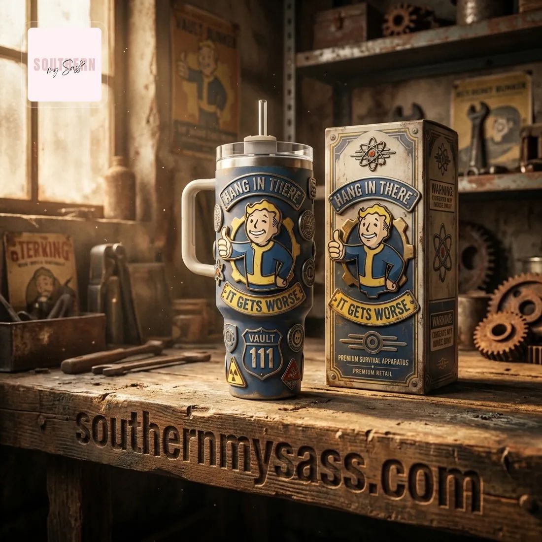 Fallout Vault Boy “Hang In There It Gets Worse” Premium Embossed Tumbler