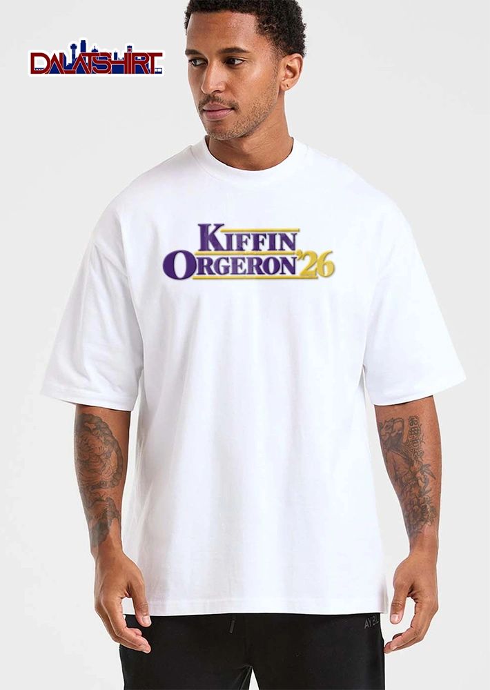 Kiffin Orgeron 26 purple and gold text design shirt