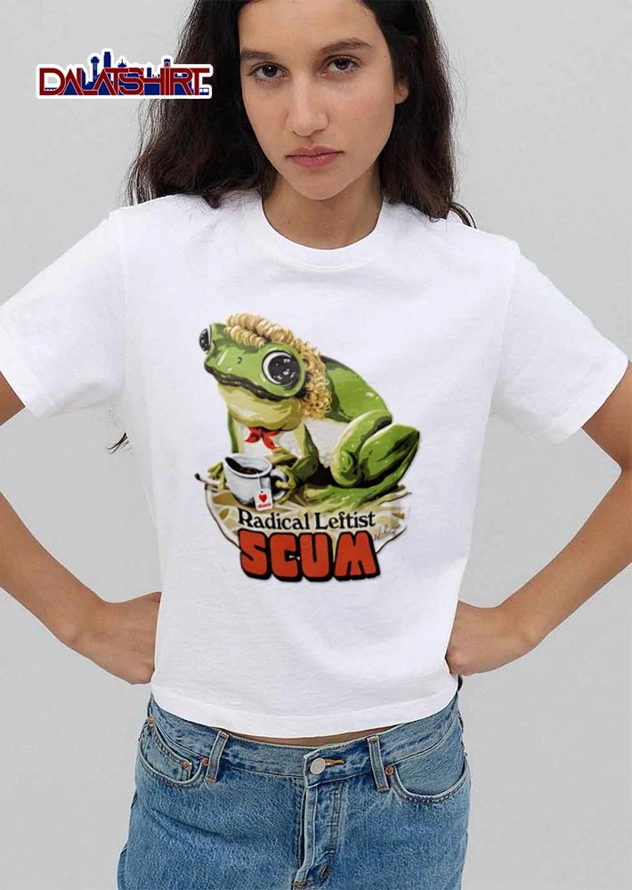Radical Leftist Scum frog wearing blonde wig tea shirt