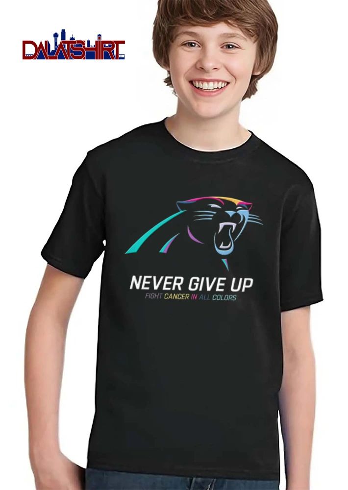 Carolina Panthers Never Give UP Fight Cancer IN ALL Colors colorful panther head logo illustration shirt